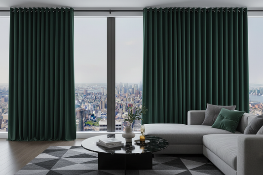 Appartement moderne avec rideaux velours VIRIDIAN et anneaux