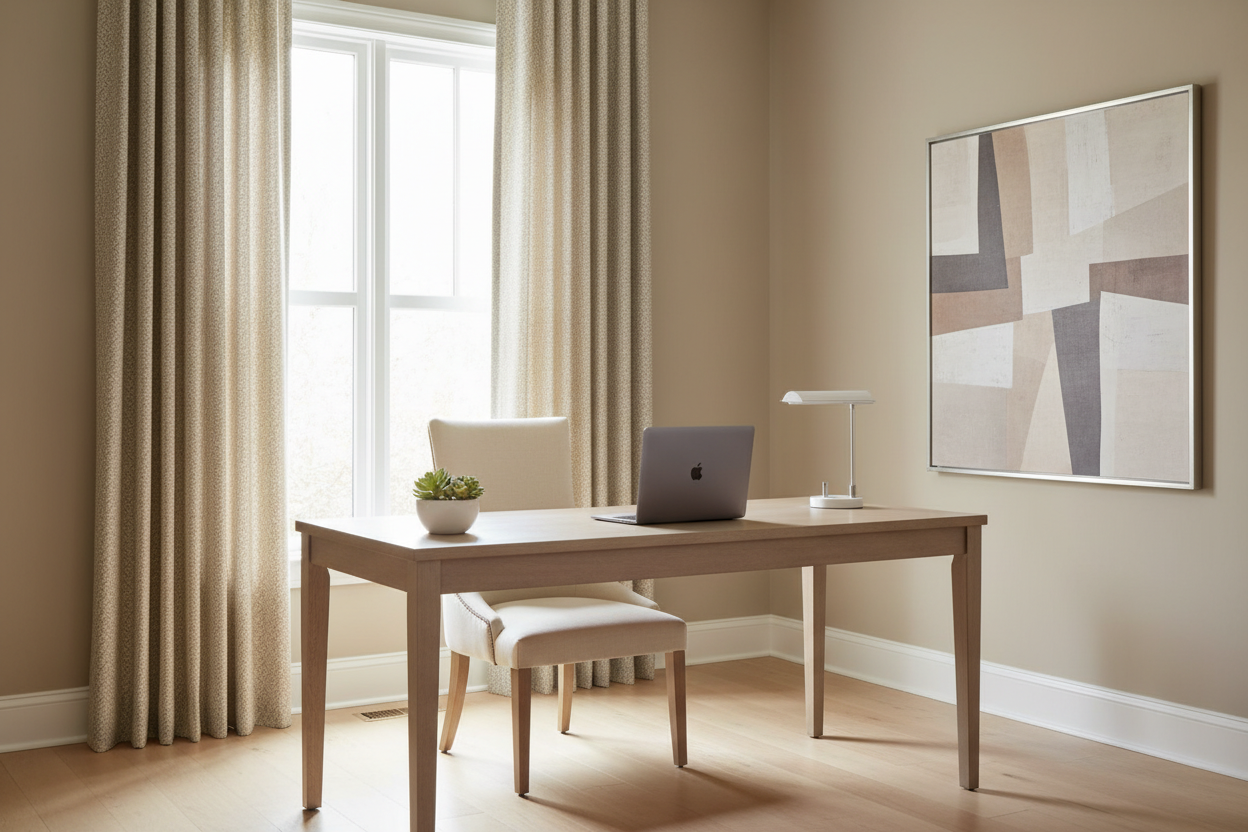 Bureau moderne rideaux beige