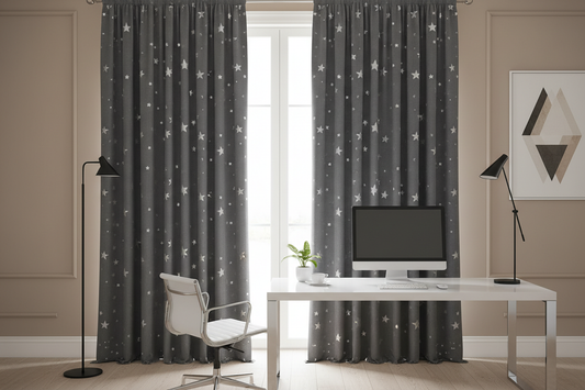 Bureau rideaux occultants gris étoiles