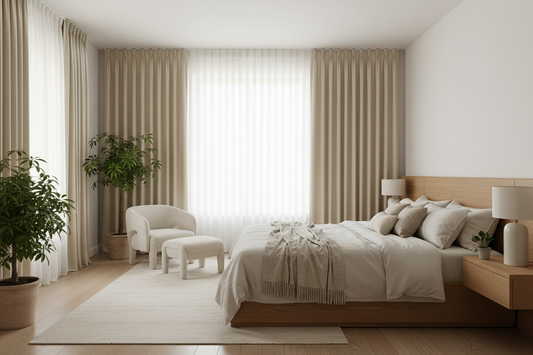 Chambre avec rideau beige AURA