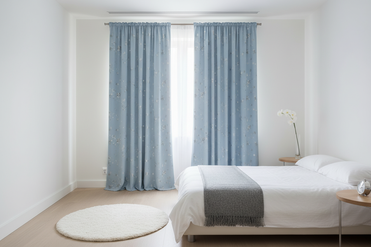 Chambre rideaux occultants bleu ciel étoiles