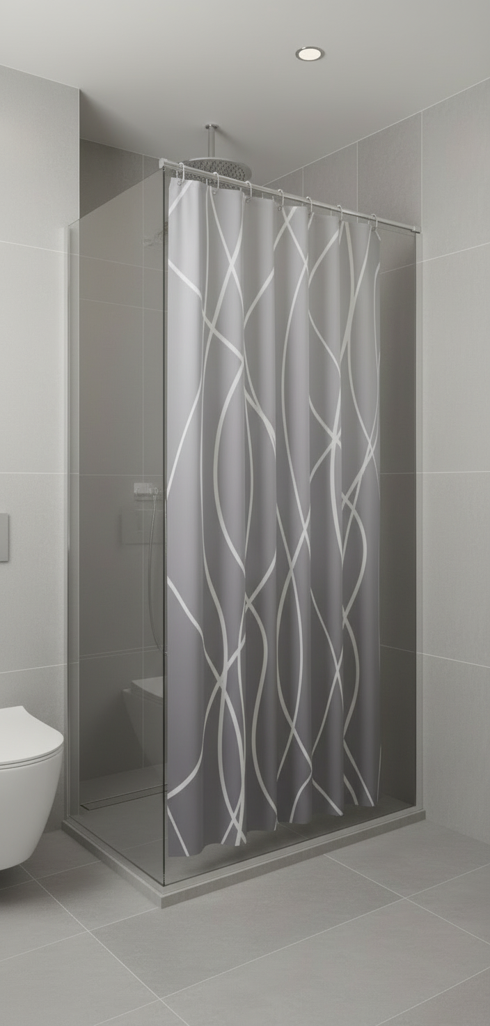 Rideau douche 83SH blanc lignes bleu-gris - Douche moderne 1