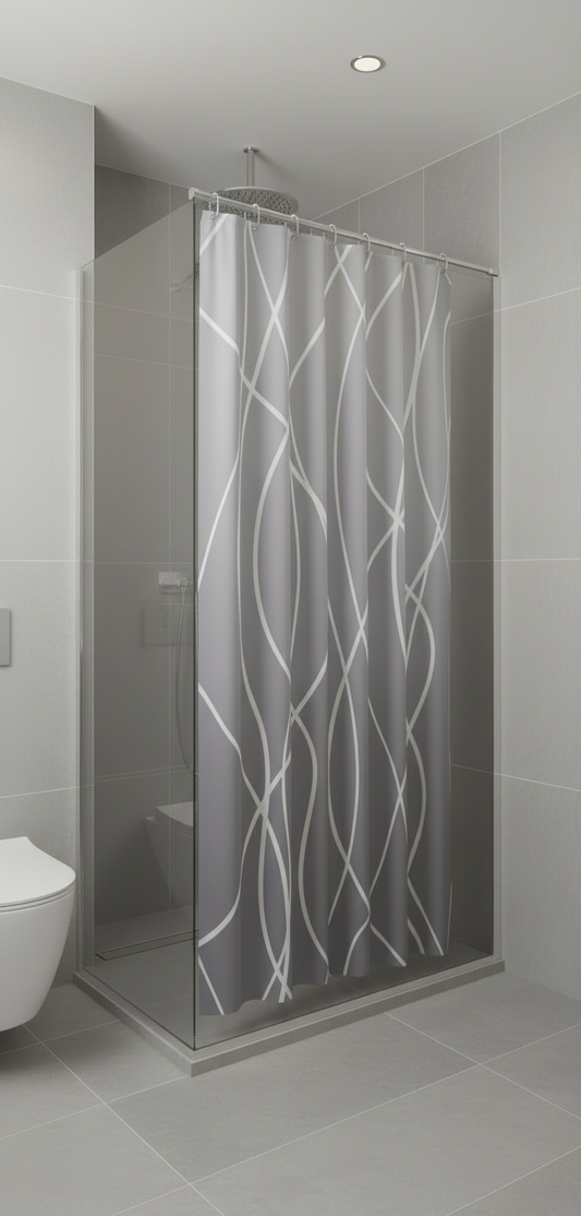 Rideau douche 83SH blanc lignes bleu-gris - Douche moderne 1