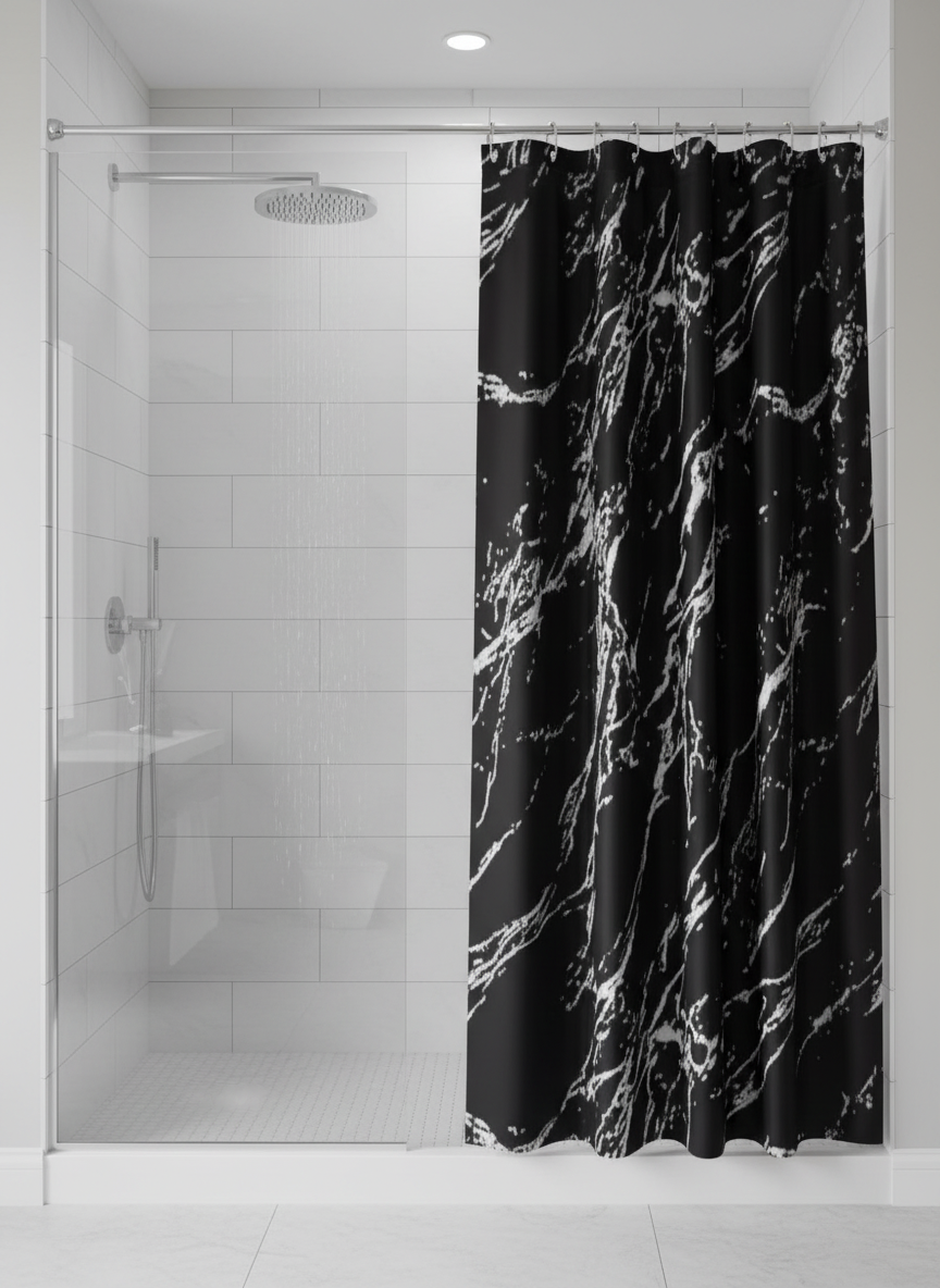 Rideau douche marbre noir blanc - Photo 1