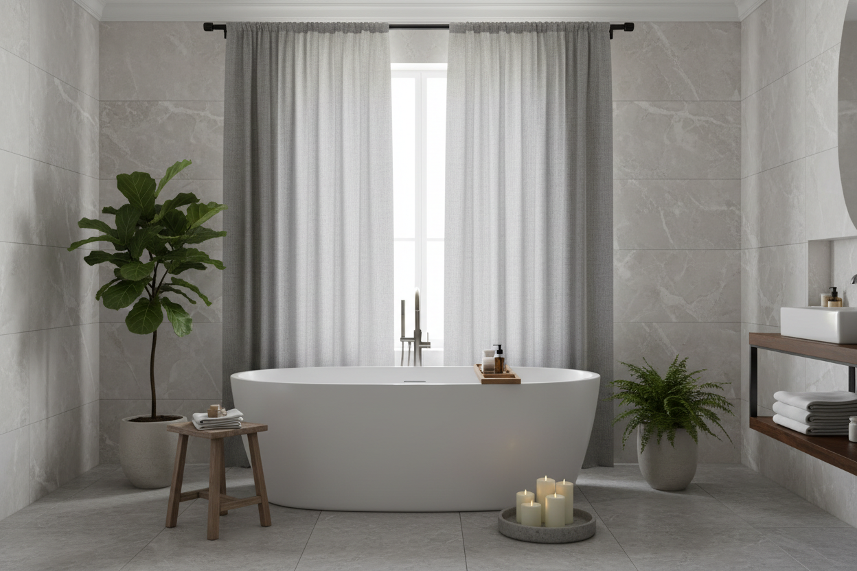 Salle de bain avec rideau gris SERENA