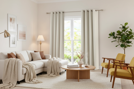 Salon avec rideau beige VELINOR