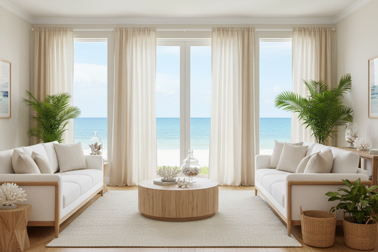 Salon côtier avec rideau beige SERENA