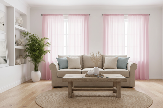 Salon côtier avec rideau rose voilage