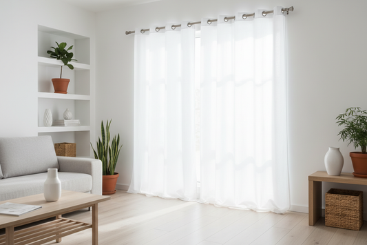 Salon moderne avec rideau blanc