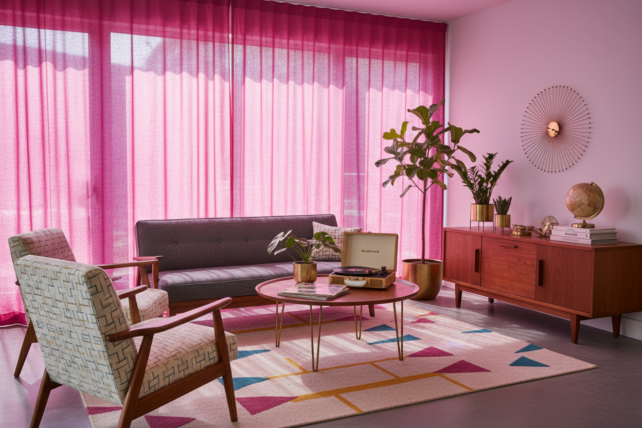 Voilage fuchsia - Mid-century