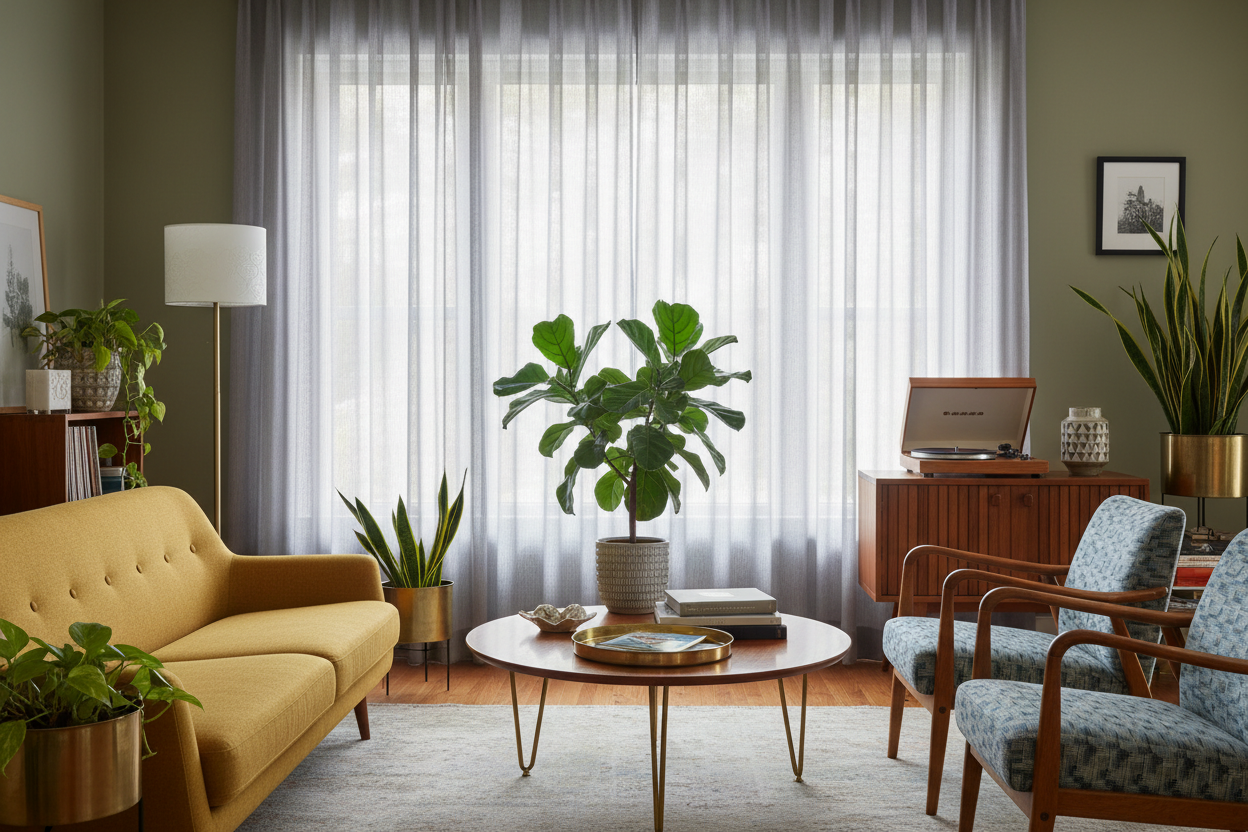 Voilage gris - Mid-century