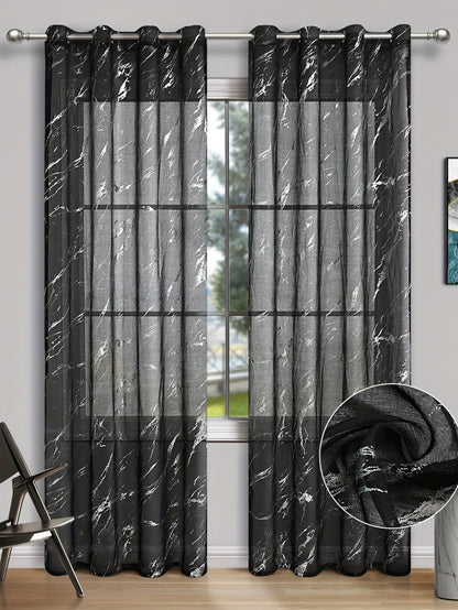 Rideau voilage noir effet marbre 1 Panneau|VELONYS