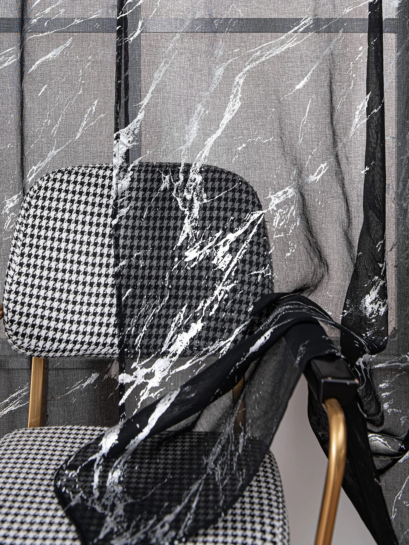 Rideau voilage noir effet marbre 1 Panneau|VELONYS