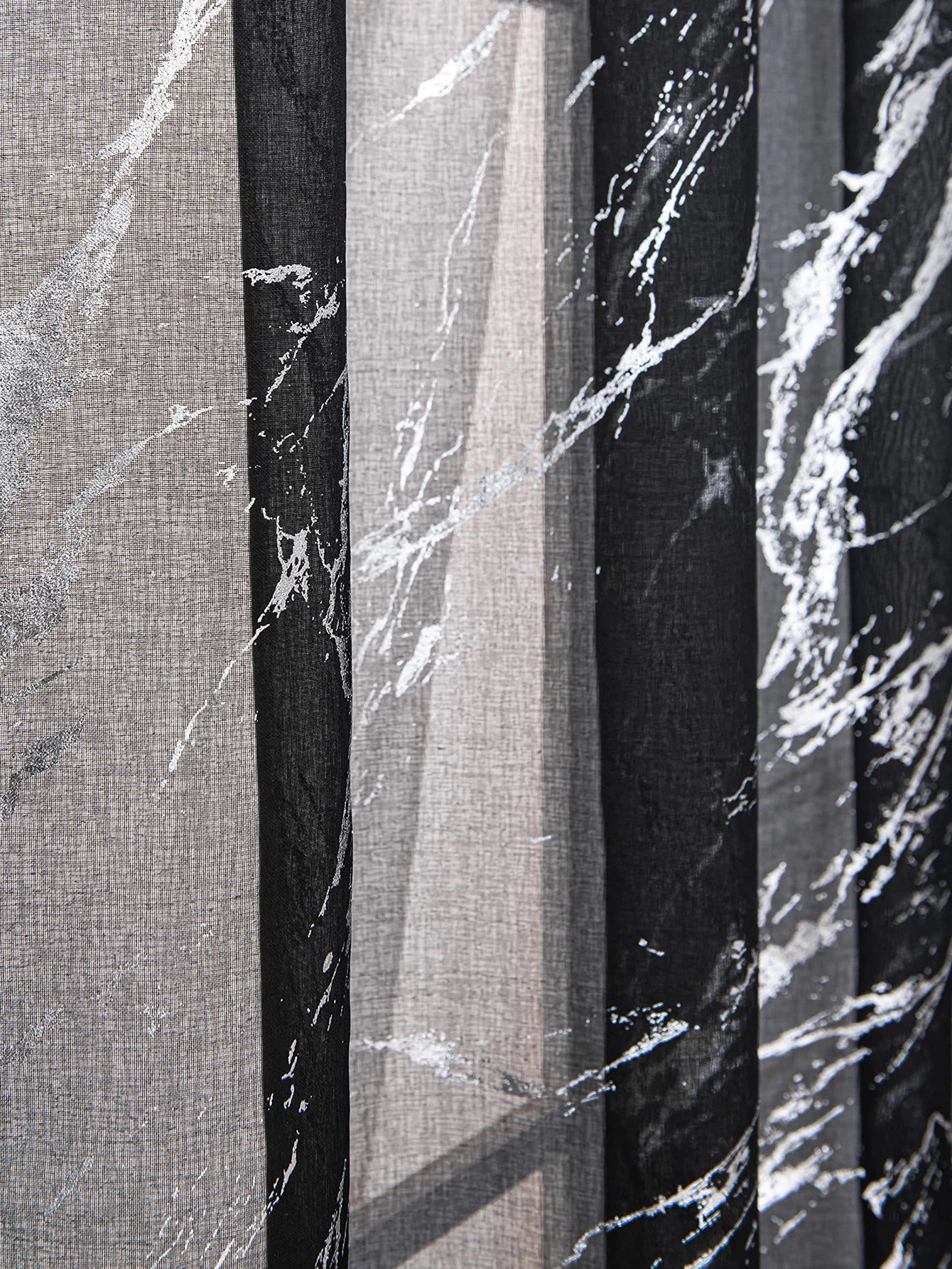 Rideau voilage noir effet marbre 1 Panneau|VELONYS