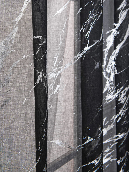 Rideau voilage noir effet marbre 1 Panneau|VELONYS