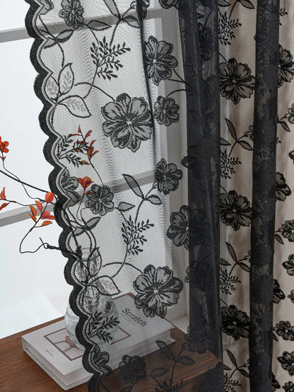 Rideau noir avec roses brodées|ECRION