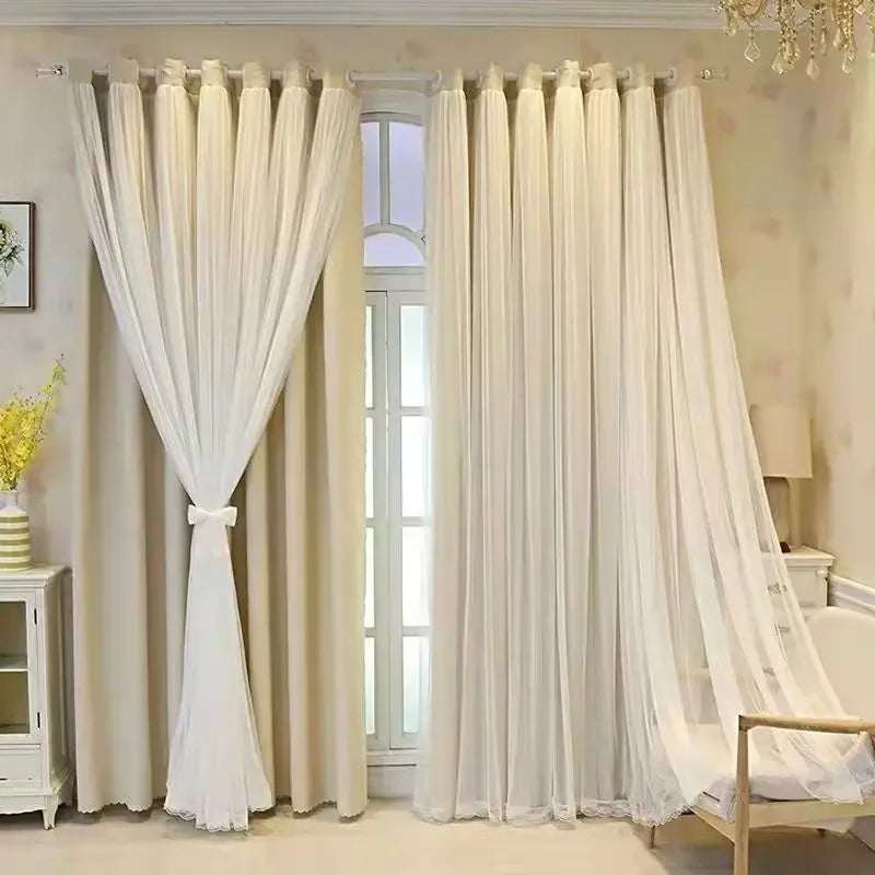 Rideau beige occultant double couche|SERENIA