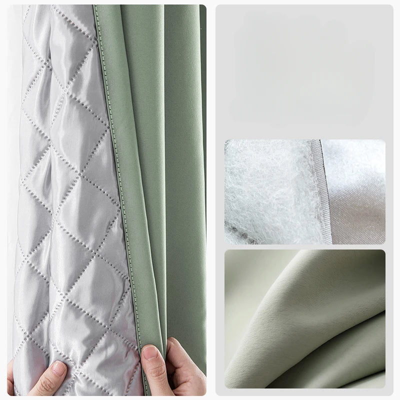 Rideau thermique vert romarin intérieur matelassé | THERMORIA