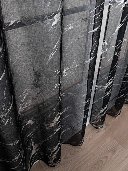Rideau voilage noir effet marbre 1 Panneau|VELONYS