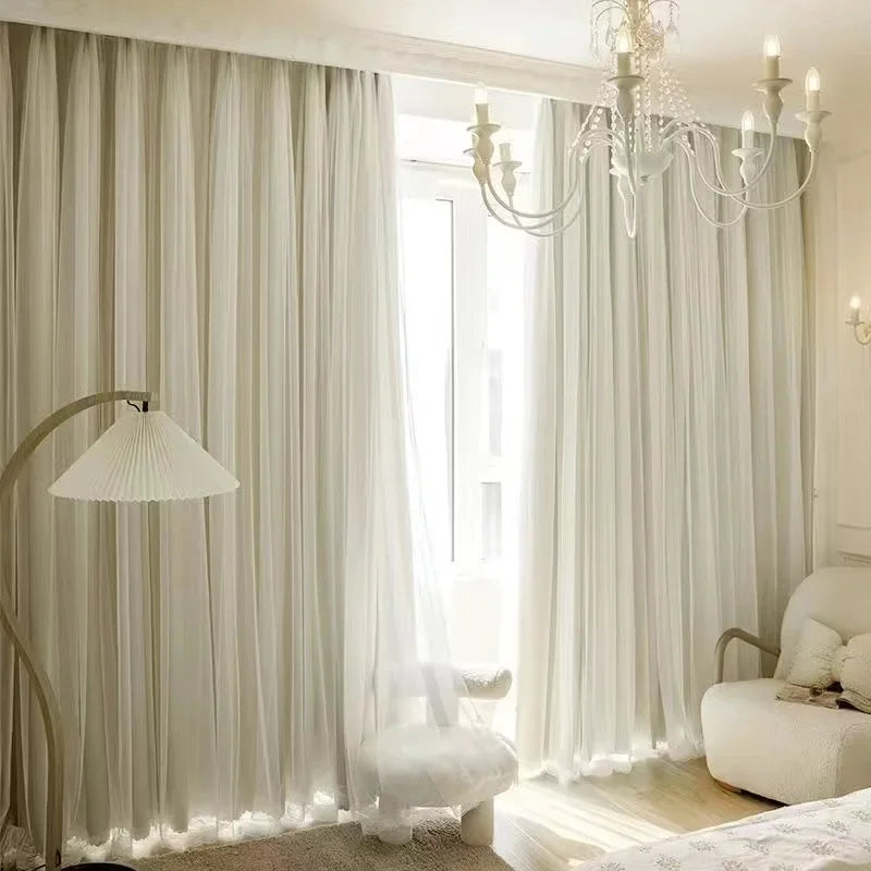 Rideau beige occultant double couche|SERENIA