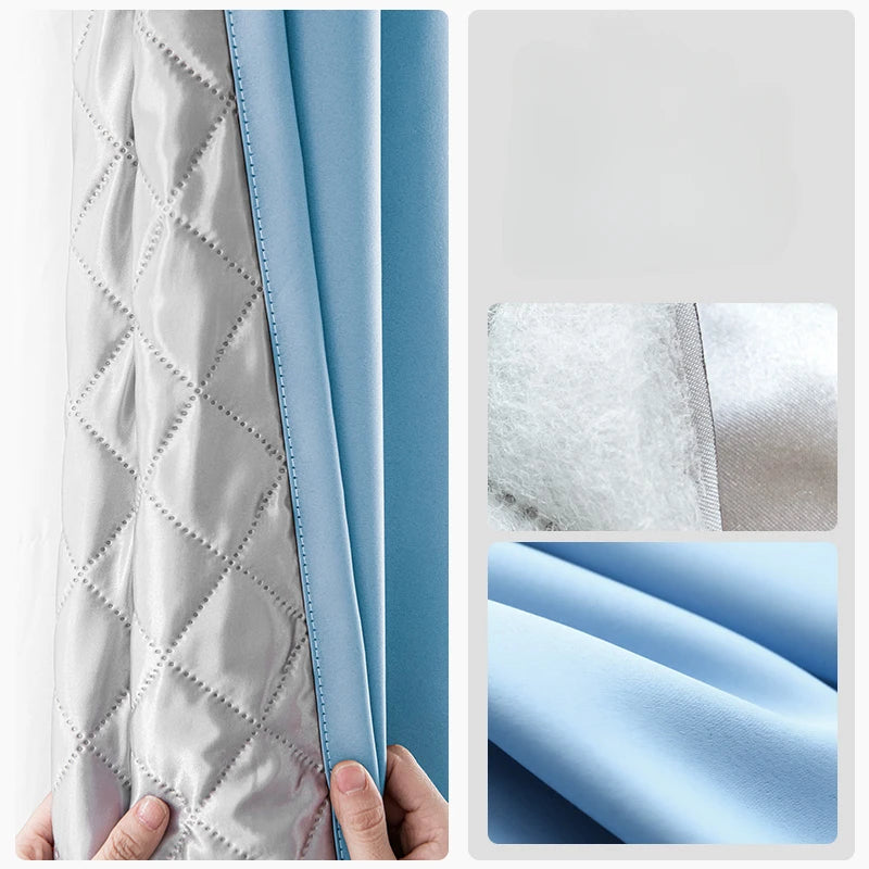 Rideau thermique bleu ciel intérieur matelassé | THERMORIA