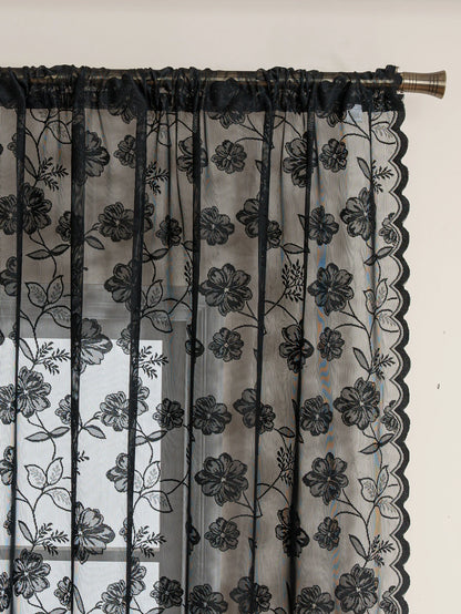 Rideau noir avec roses brodées|ECRION