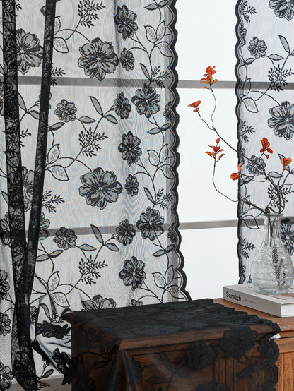 Rideau noir avec roses brodées|ECRION