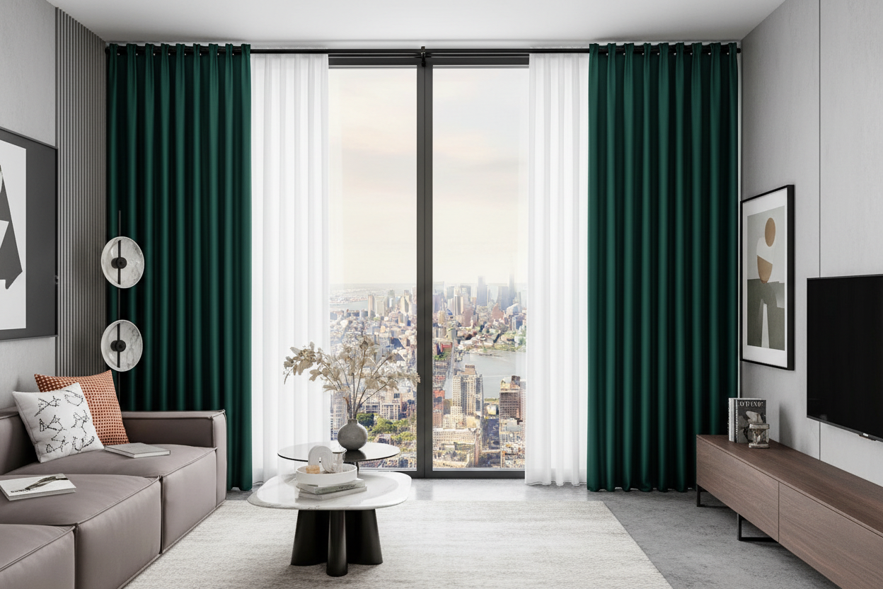 Appartement moderne avec rideaux EMERESCO et anneaux