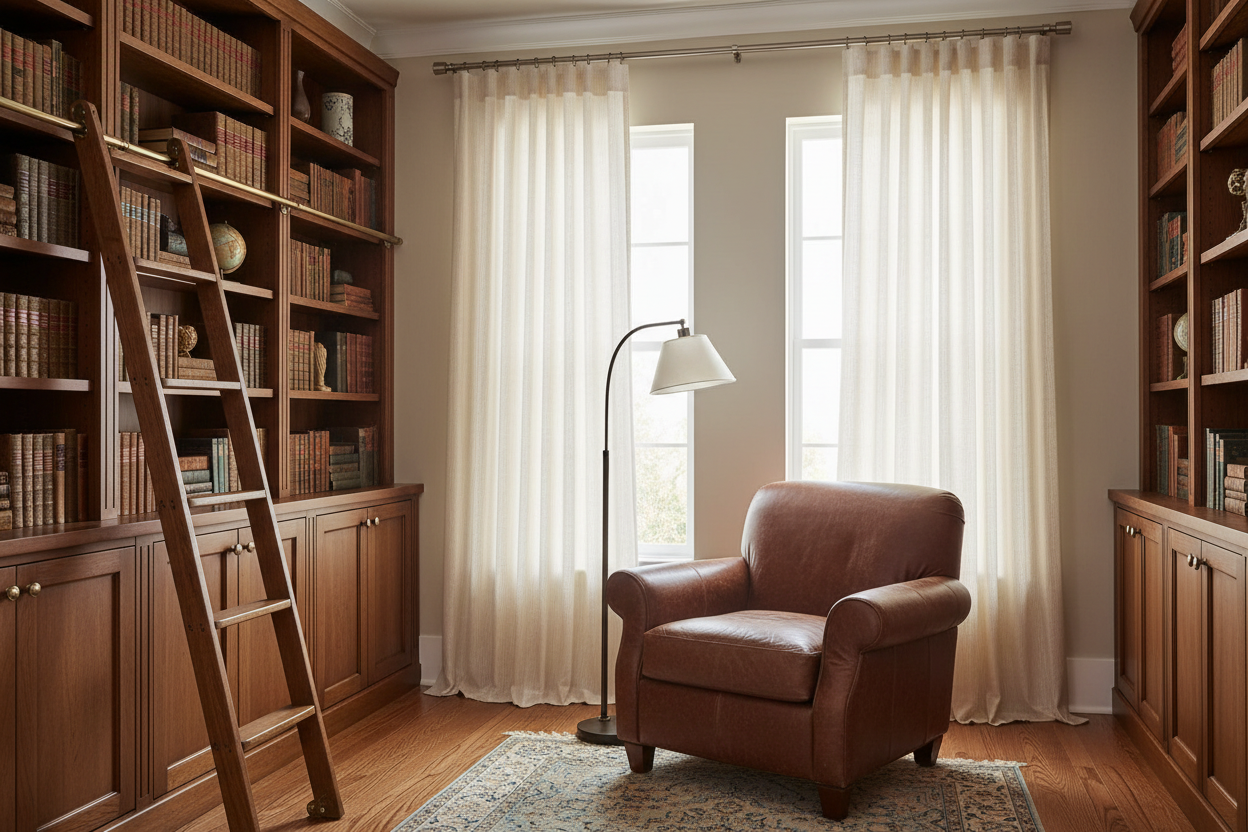 Bibliothèque avec rideau beige SERENA
