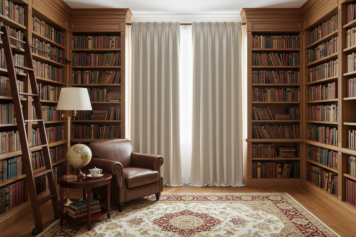 Bibliothèque avec rideau beige VELINOR