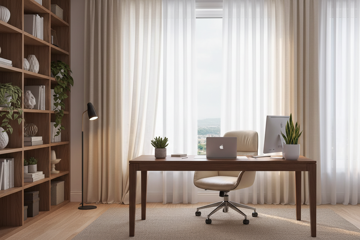 Bureau avec rideau beige HARMONIE