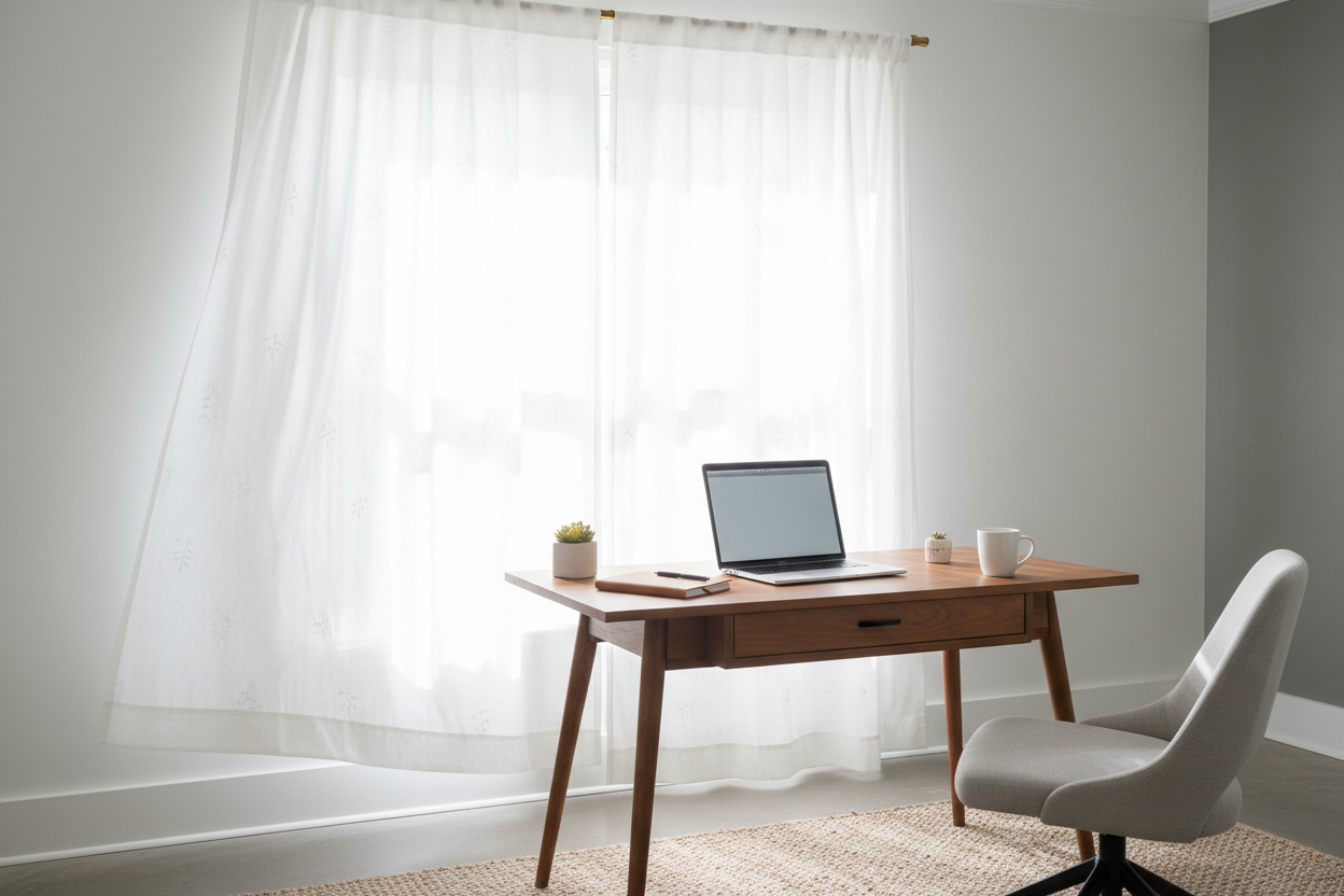 Bureau avec rideau blanc