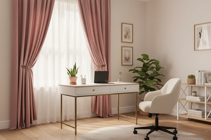 Bureau avec rideau rose velours