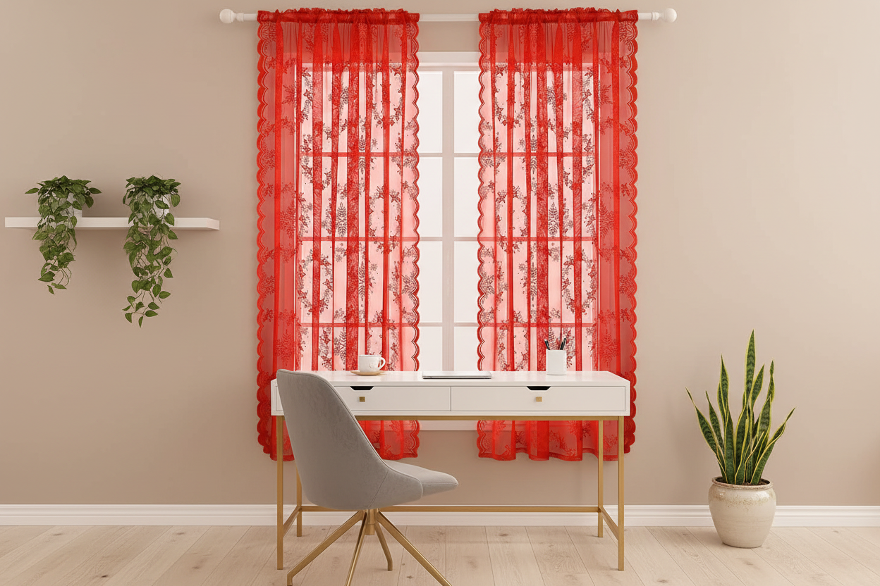Bureau avec rideau rouge voilage