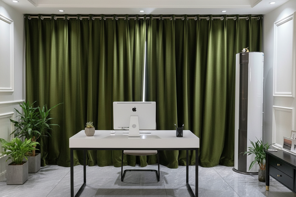 Bureau à domicile avec rideaux EMERO et anneaux