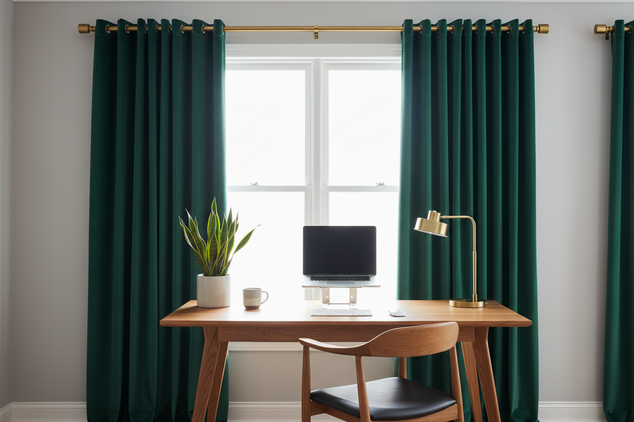 Bureau à domicile avec rideaux velours VIRIDIAN et anneaux