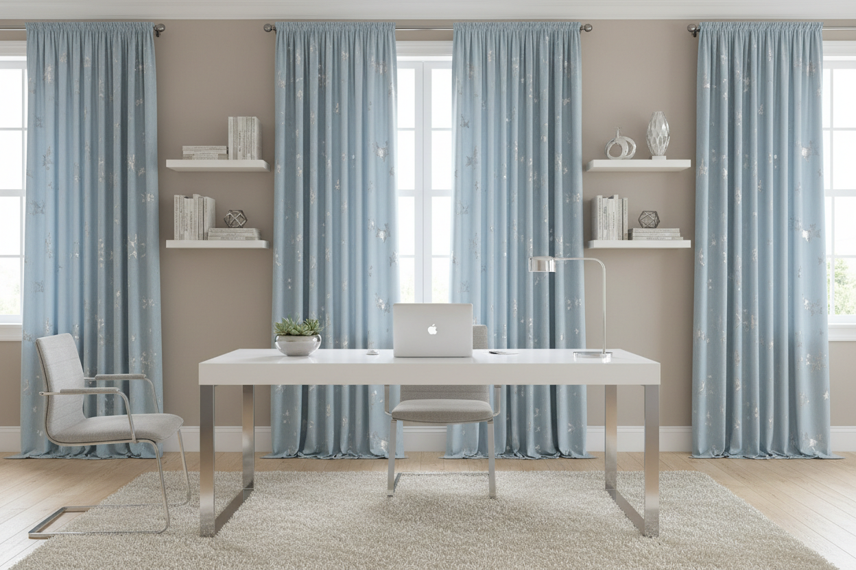 Bureau rideaux occultants bleu ciel étoiles