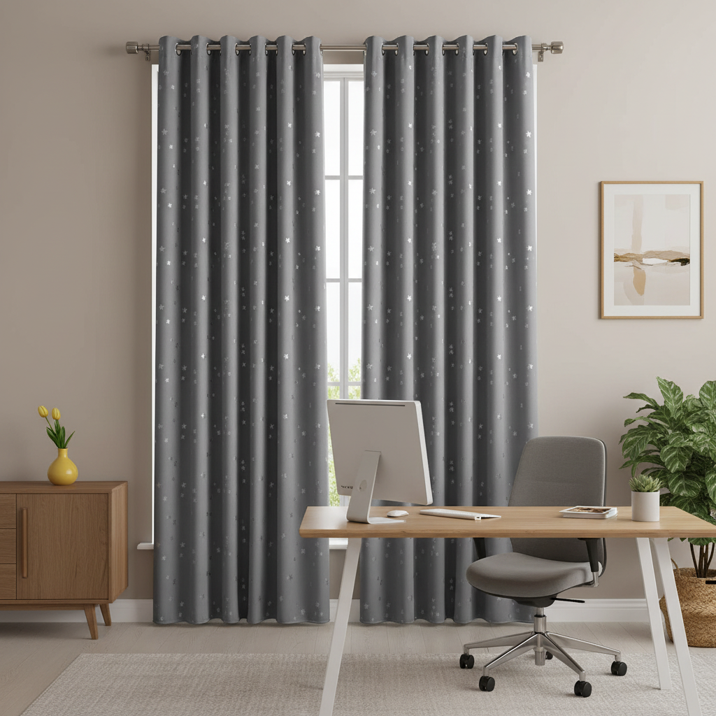 Bureau rideaux occultants gris étoiles