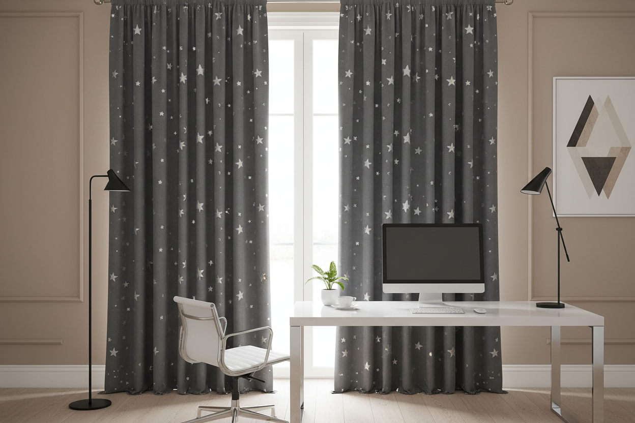 Bureau rideaux occultants gris étoiles