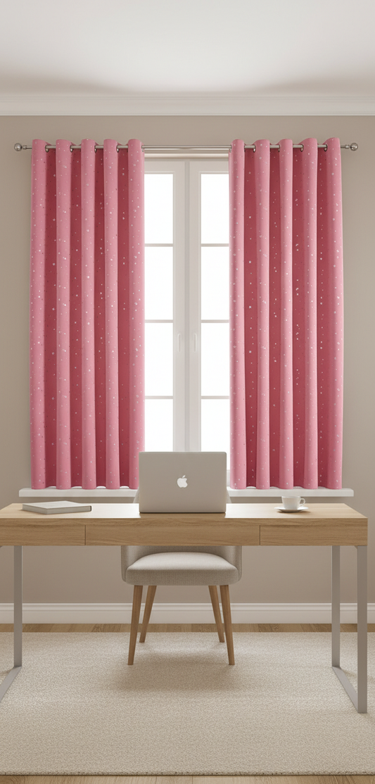 Bureau rideaux rose étoiles