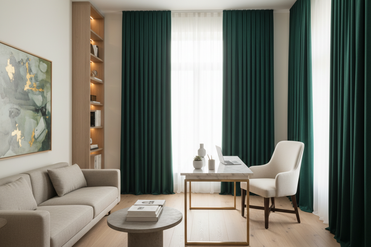 Bureau rideaux vert émeraude