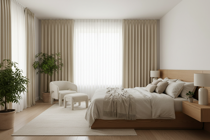Chambre avec rideau beige AURA