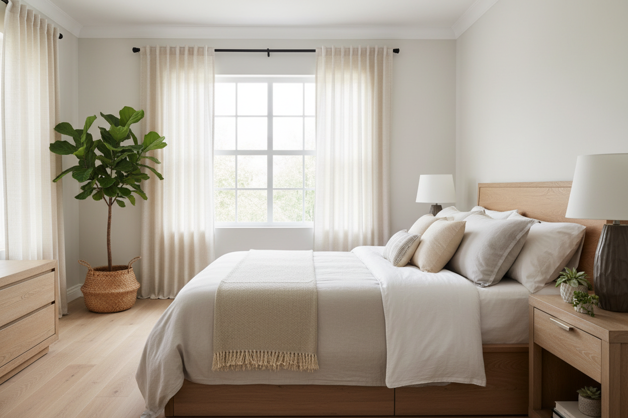 Chambre avec rideau beige SERENA