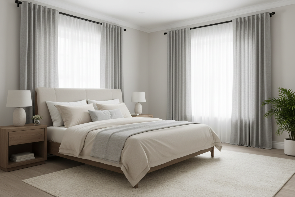 Chambre avec rideau gris SERENA