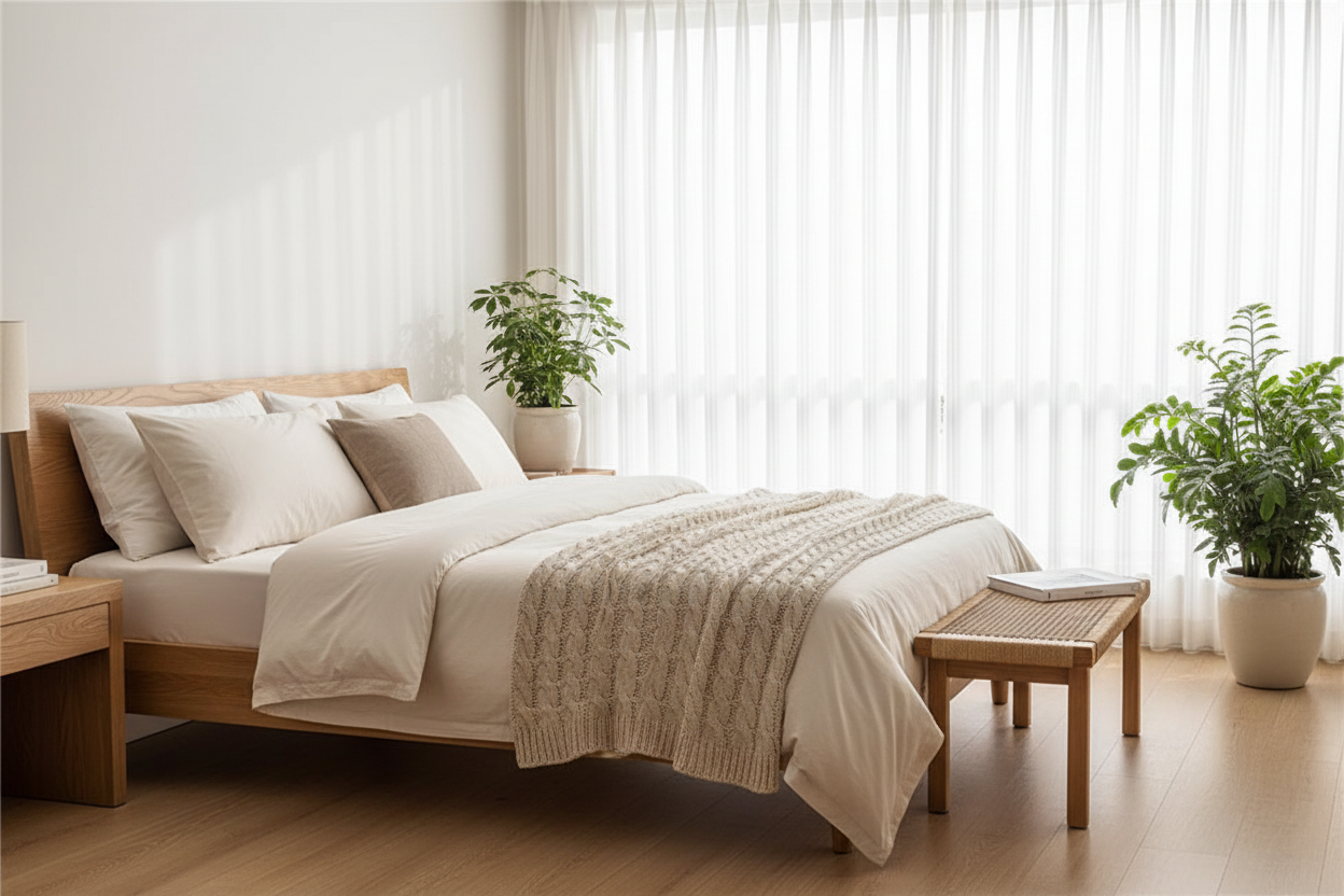 Chambre avec rideau Luxia à bandes verticales