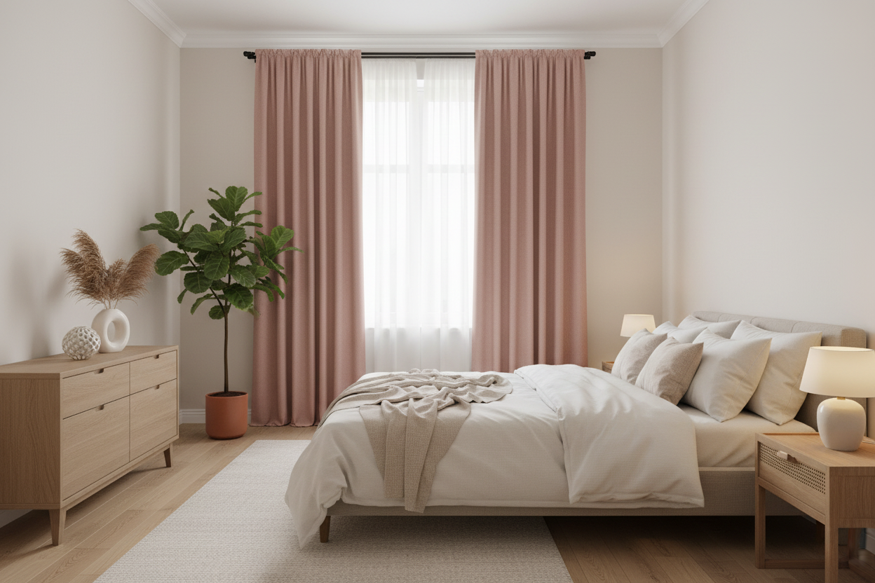 Chambre avec rideau rose AURA