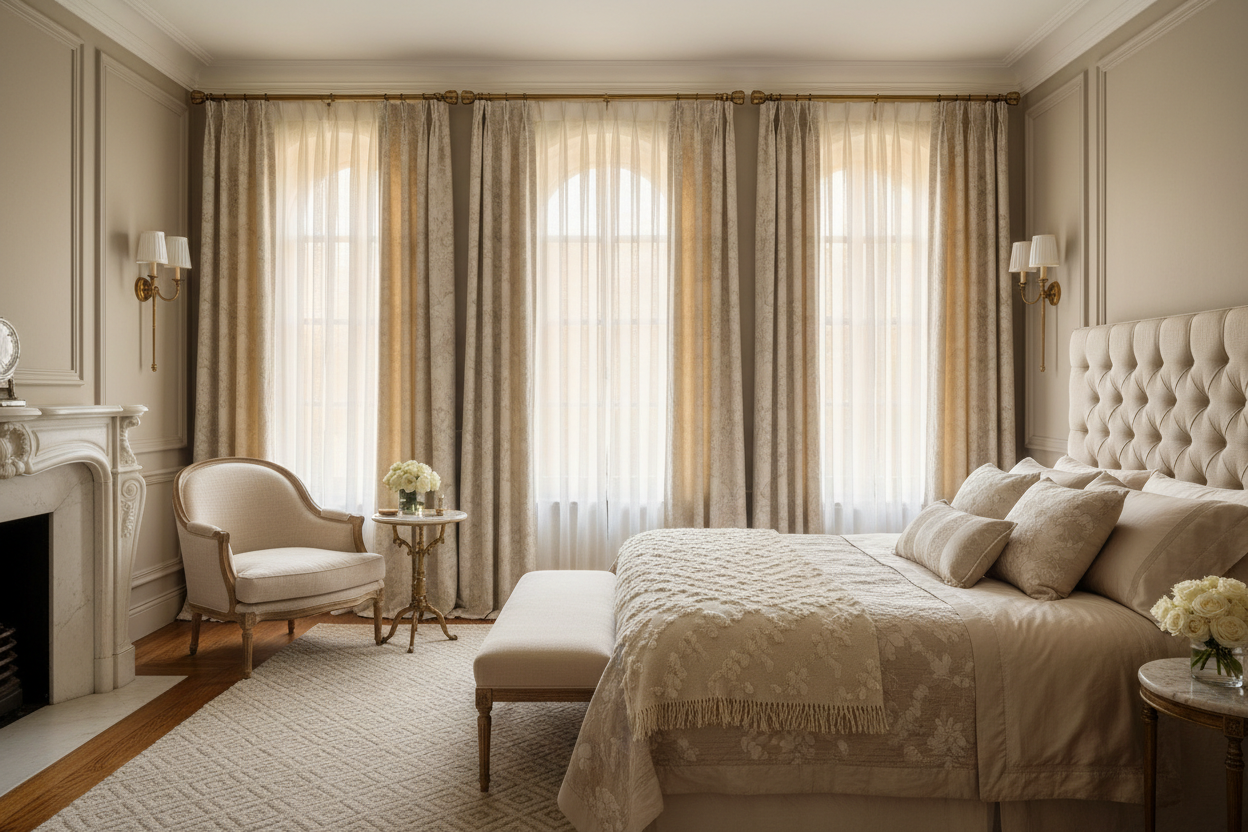 Chambre avec rideaux superposés premium