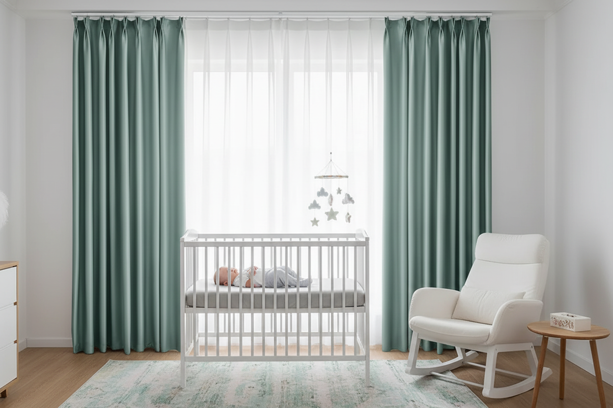 Chambre de bébé avec rideaux EMERESCO et anneaux