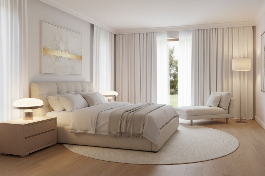 Chambre luxueuse avec rideaux blanc