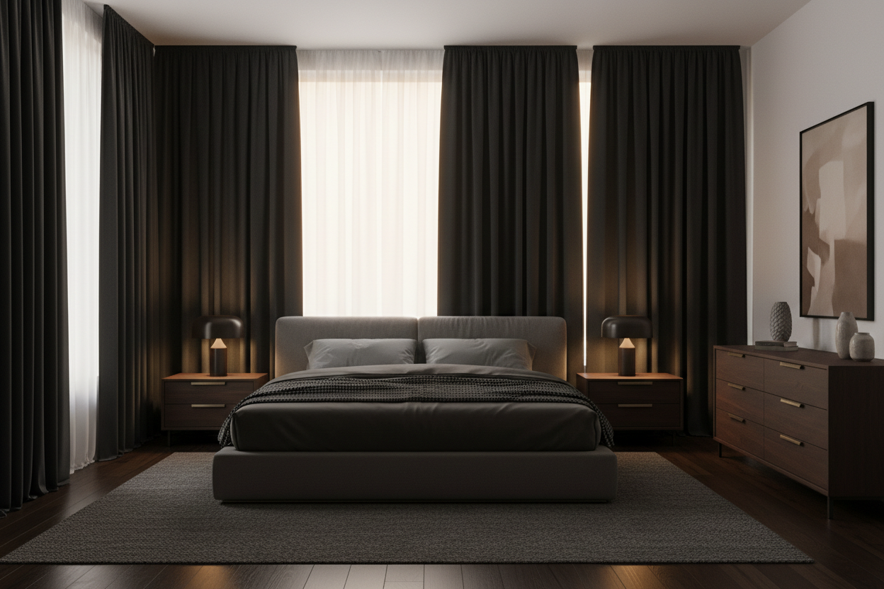 Chambre luxueuse avec rideaux noir